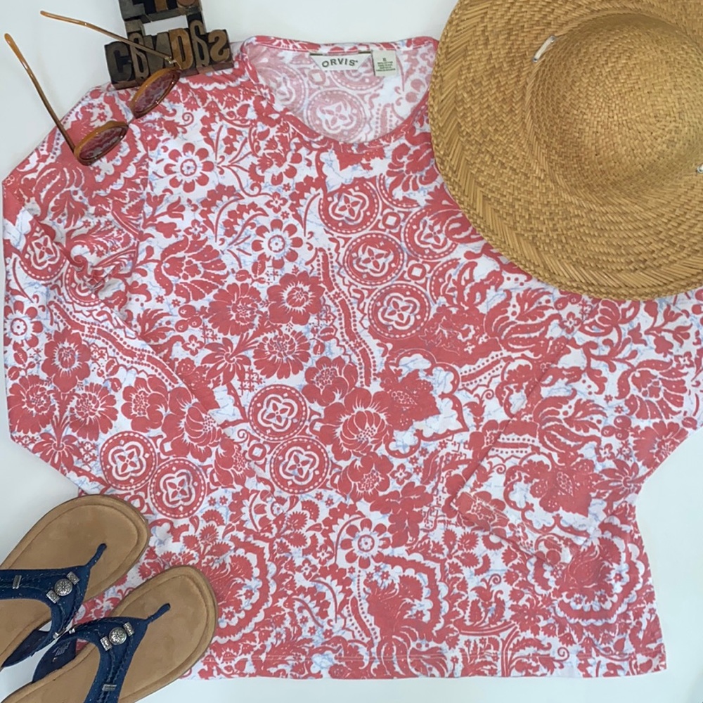 🚶♀️ORVIS Women’s Crewneck Long Sleeve Floral Print Cotton Top